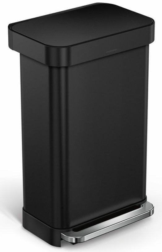 Simplehuman Pedálový odpadkový kôš – 45 l, matná čierna oceľ, vrecko na vrecká